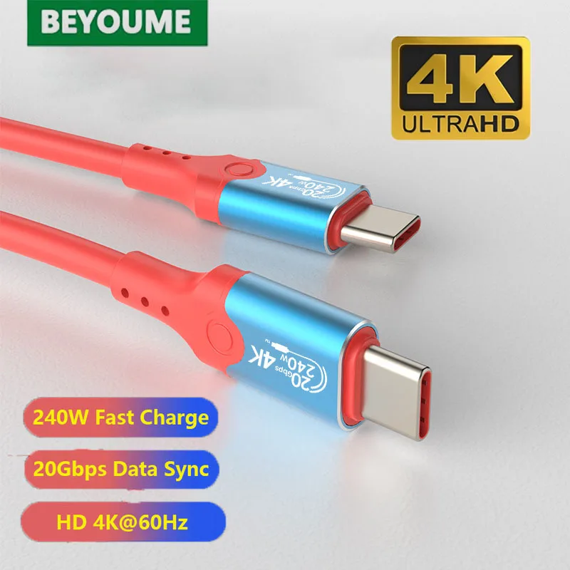 USB3.2 Thunderbolt 4 Type C Cable PD240W 5A Fast Charging USB C to Type-C 20Gbps 8K@60Hz USB-C Cable For iPhone 15 MacBook Pro