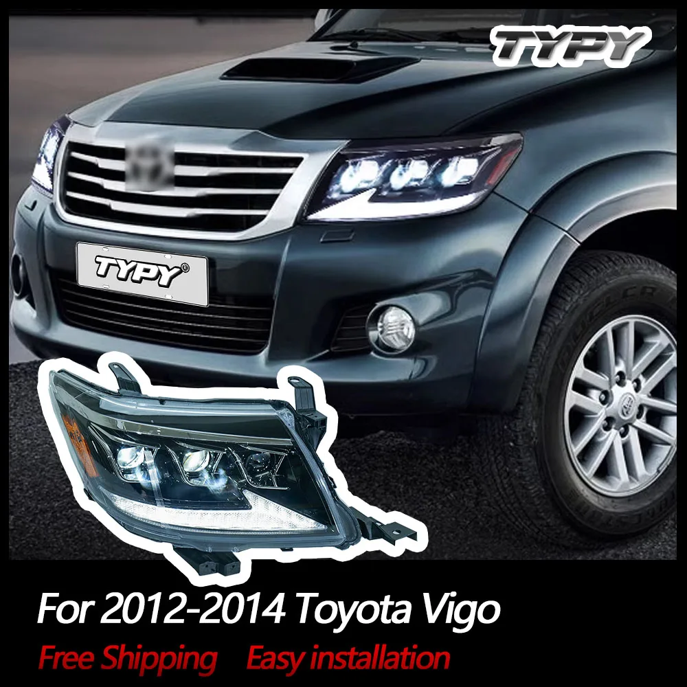 

Автомобильные аксессуары, фонари для Toyota 2012-2014 Vigo, передняя фара с 3 линзами, прожектор, последовательный сигнал поворота