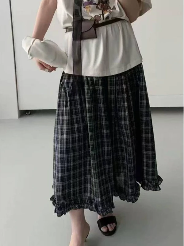 

Кружевная клетчатая свободная длинная юбка в стиле ретро с высокой талией, женская летняя юбка 2023, новинка 2023, юбка-зонтик трапециевидной формы длиной f, поездка на работу Faion