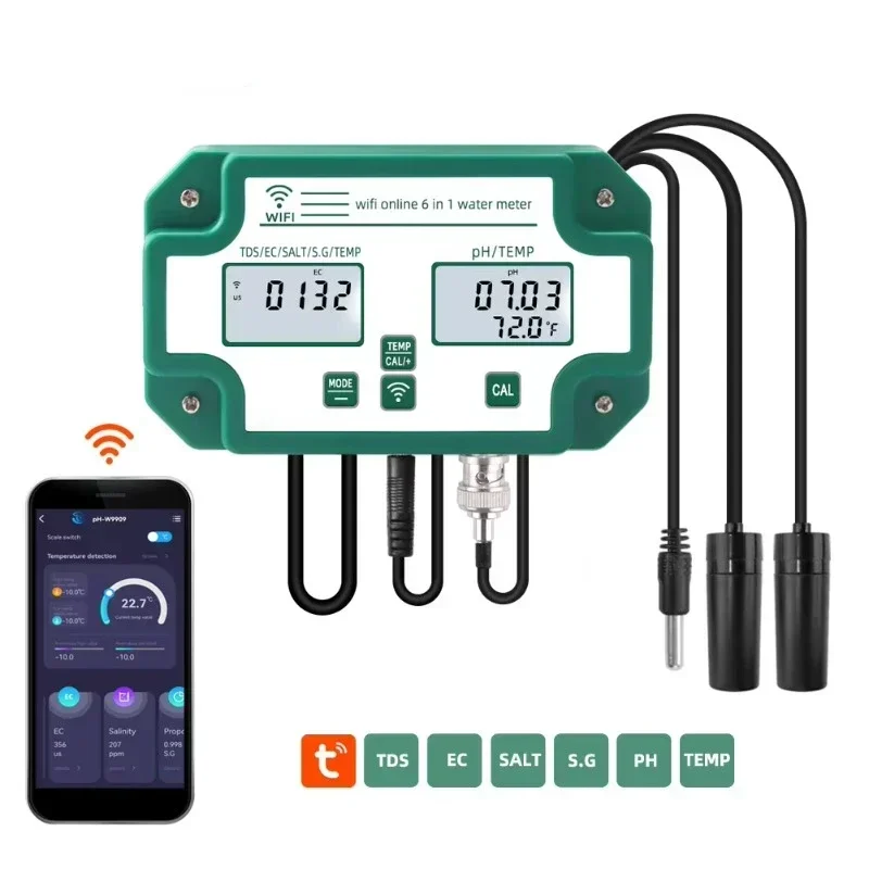 Smart  Wifi Online Water Quality Detector 6 in1 Multifunction PH Meter With data logger function  for hydroponics