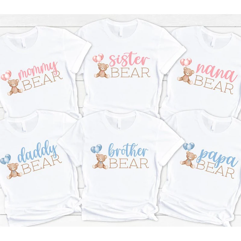 Teddy Bear Birthday Shirts for Family  1st Birthday Girl Boy Beary First Birthday Mama Bear Brother Nana Bear Pink Blue T-shirt