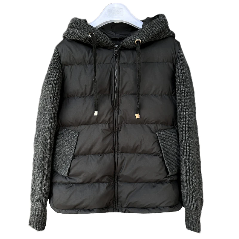 Lightweight Knitted Sweater ort Padded Jaet Women's Sle Winter New Arrival White Du down Outerwear Fake Two-Piece