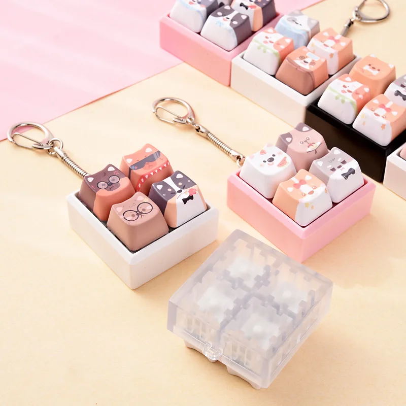 4pcs Creative Novelty Stress Relieving Keycaps, Dog Button Pinching, Joyful Keychains, Small Pendants, Hanging Accessories