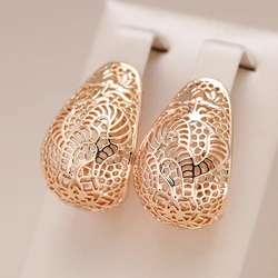 Kinel New Trend 585 Rose Gold Color Glossy Earrings for Women Fashion Creative Party Jewelry Simple Hollow Flower Drop Earrings