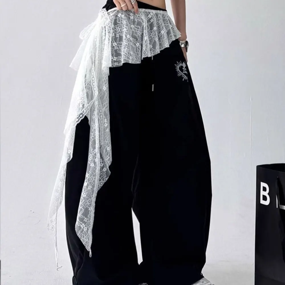 New Lace Mini Skirts Floral Lace Irregular skirts Jeans Pants Decor A-line High Waist Split Skirt Y2K Harajuku Pleated Skirts view 5