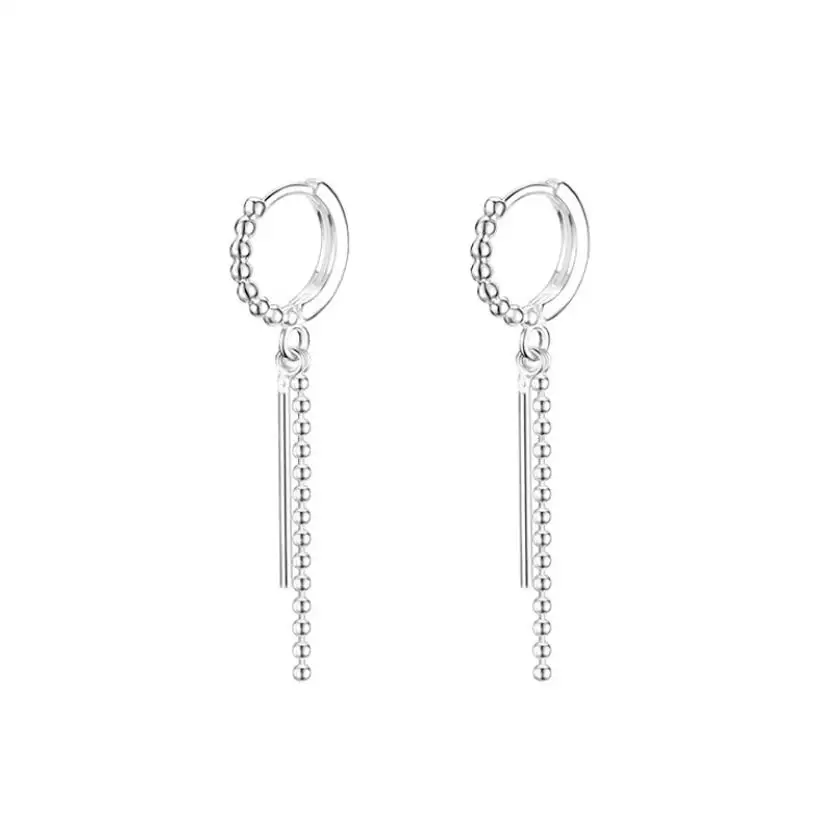 Real 925 Sterling Thai Silver Earring Fashion Stick Chain Hoop Earring For Women Wedding Party Fine Jewelry DA2567