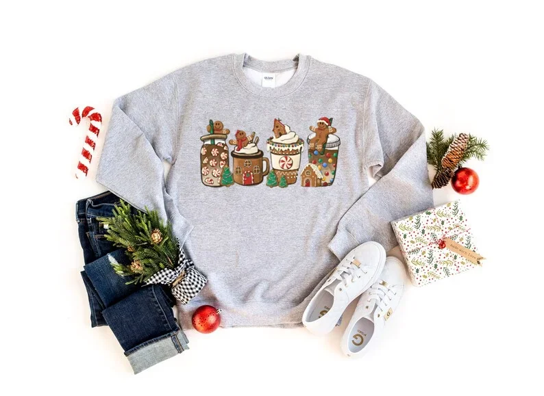 Gingerbread Christmas Coffee Shirt coffee Sweatshirt Coffee Lover gift Latte drink Crewneck women sweater Streetwear harajuku