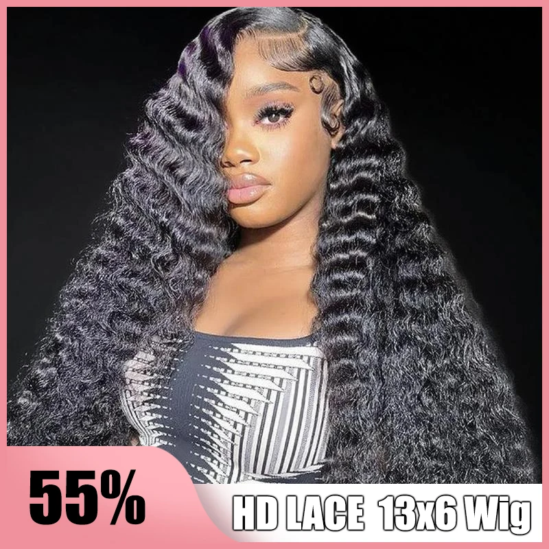 Pelucas delanteras de encaje 13x6 de onda profunda, cabello humano de 250 de densidad, pelucas rizadas transparentes HD, pelucas de cabello humano ondulado prearrancado