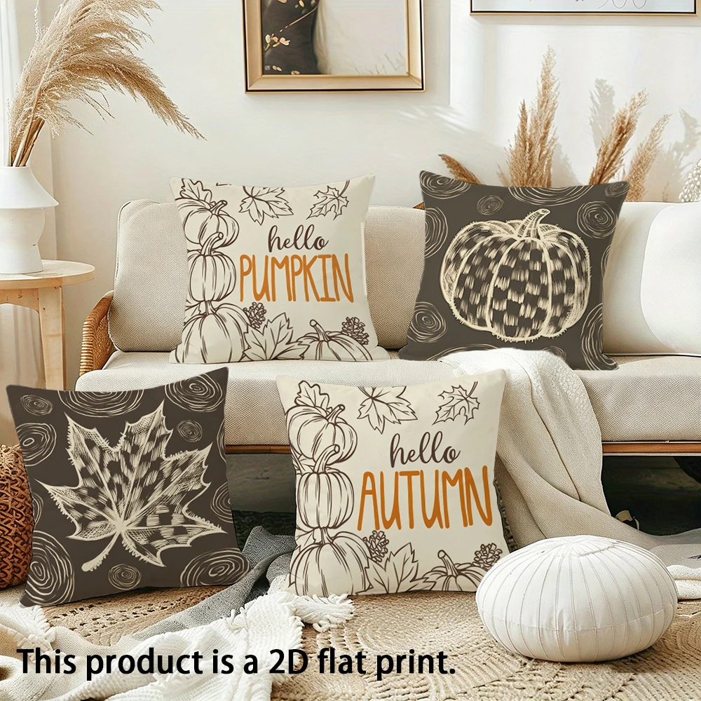 1pc  Fall Themed Throw Pillow Covers, Hello Autumn Pumpkin Maple Leaf Decorative Pillowcases for Home Sofa Couch