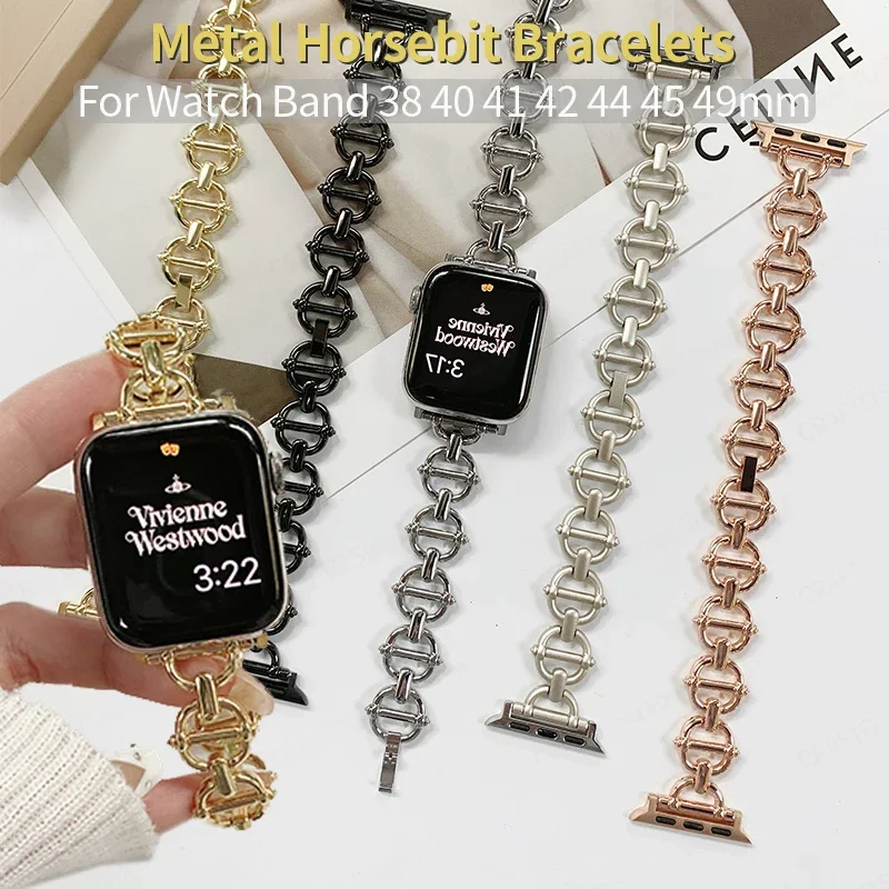 

Luxury Metal Chain Strap for Apple Watch Band 40mm 8 7 41 45 Ultra 49mm Stainless Steel Bracelet for iWatch 9 SE 6 5 4 38mm 44mm