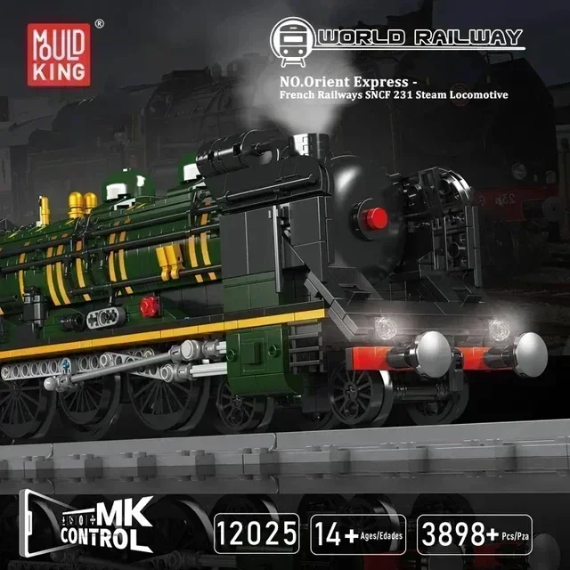 MOULD KING French Railways SNCF 231 Steam Locomotive Orient Express 12025 Train Model Blocks Transportation Vehicle Bricks Toy