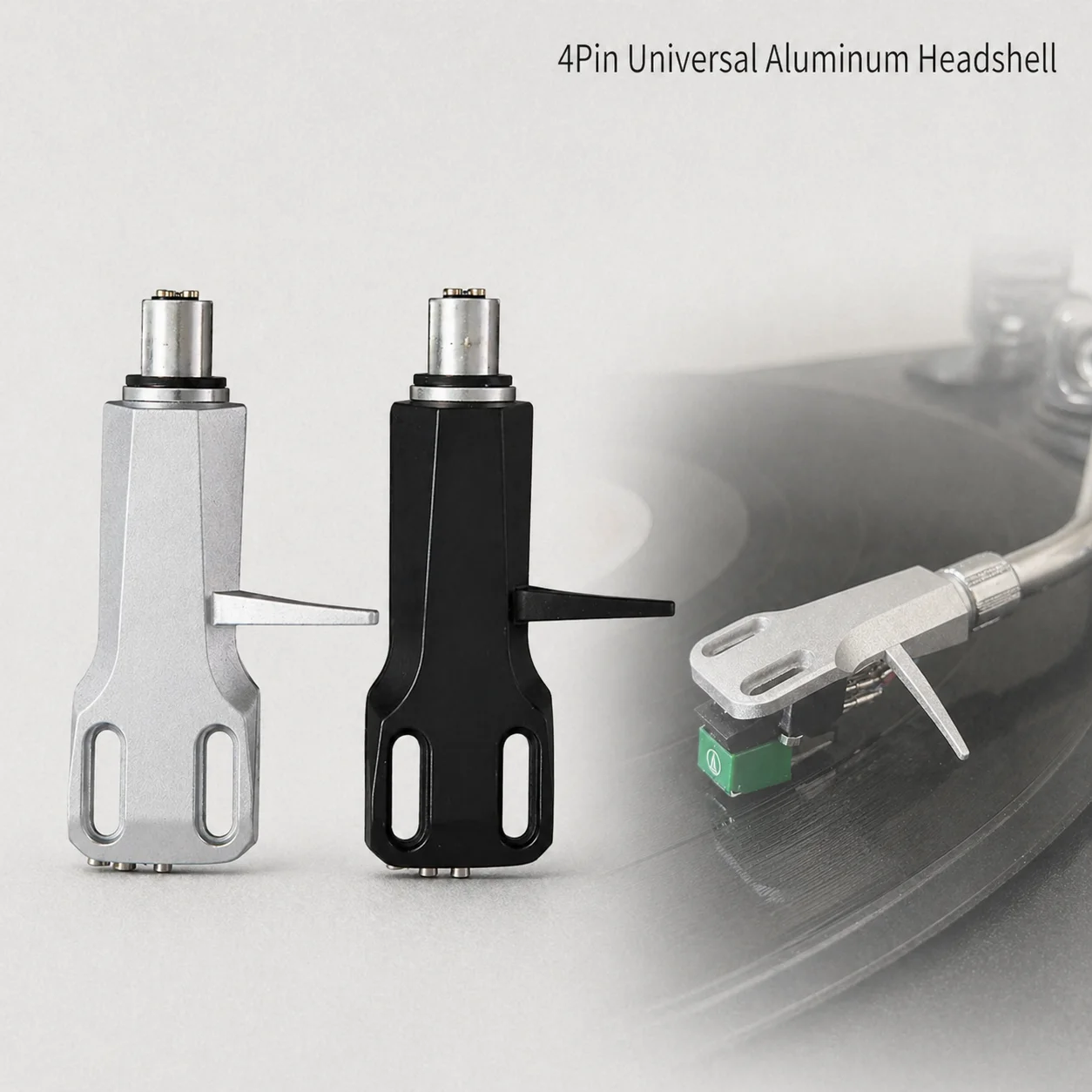 Universal Aluminum Alloy Headshell, 8mm Gold 4-Pin Cartridge Connector, High Precision Vinyl Turntable Use