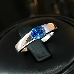 Sapphire couple ring 925 sterling silver color plain face ring index finger cold style men's ring layered ins style