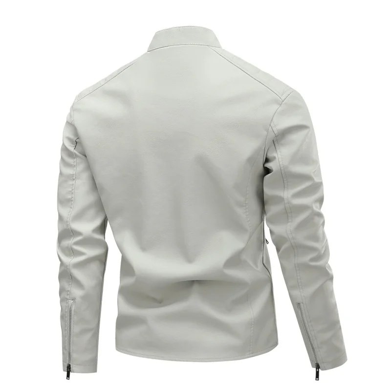 Autumn Men's PU Leather Jackets Fashion Motorcycle Leather Coat Casual Stand Collar Solid Vintage Male Moto Biker Jacket Outwear view 2