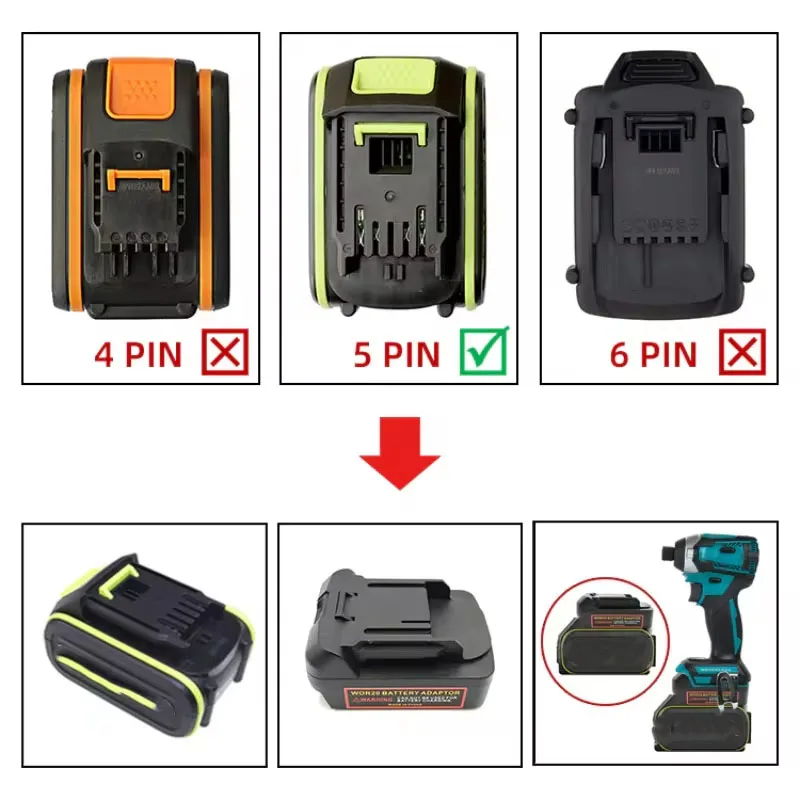 Battery Adapter For Worx 5 Pin 20V Big Feet Battery Converted To For Makita 18V BL Series Lithium Battery Cordless Power Tools