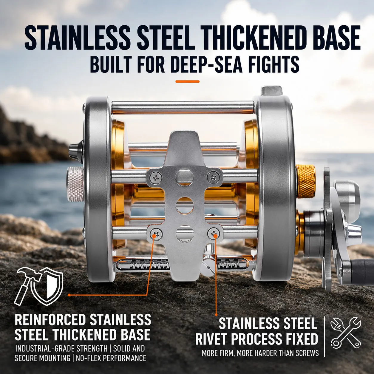 Hochleistungs-Metall-Angelrolle 25kg Max Bremskraft für Salzwasser Tiefsee-Trolling und Jigging Ideal für Riesen-Thunfisch und Marlin – Detail 6