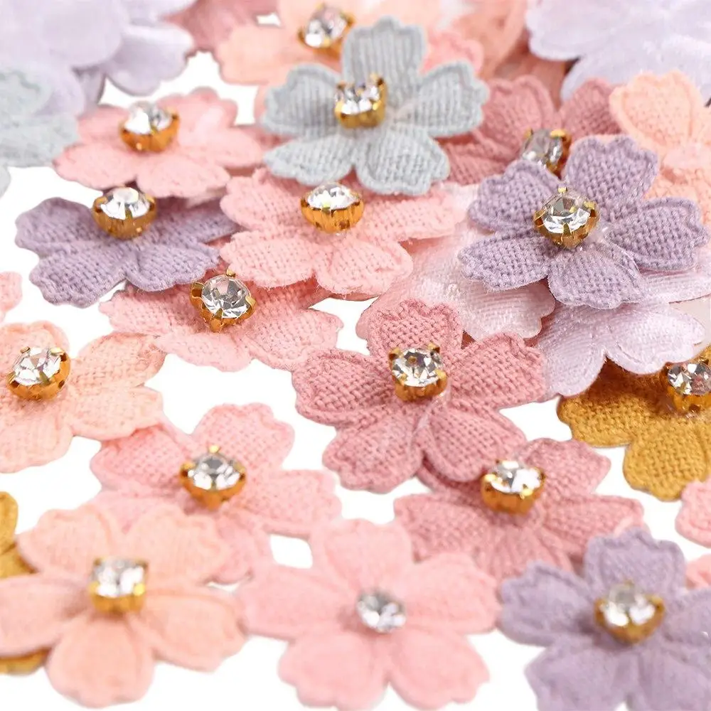 50PCS Exquisite With Rhinestone Flower Applique Embroidery multicolor Flower Patch Fabric Multi-purpose Clothes Sewing