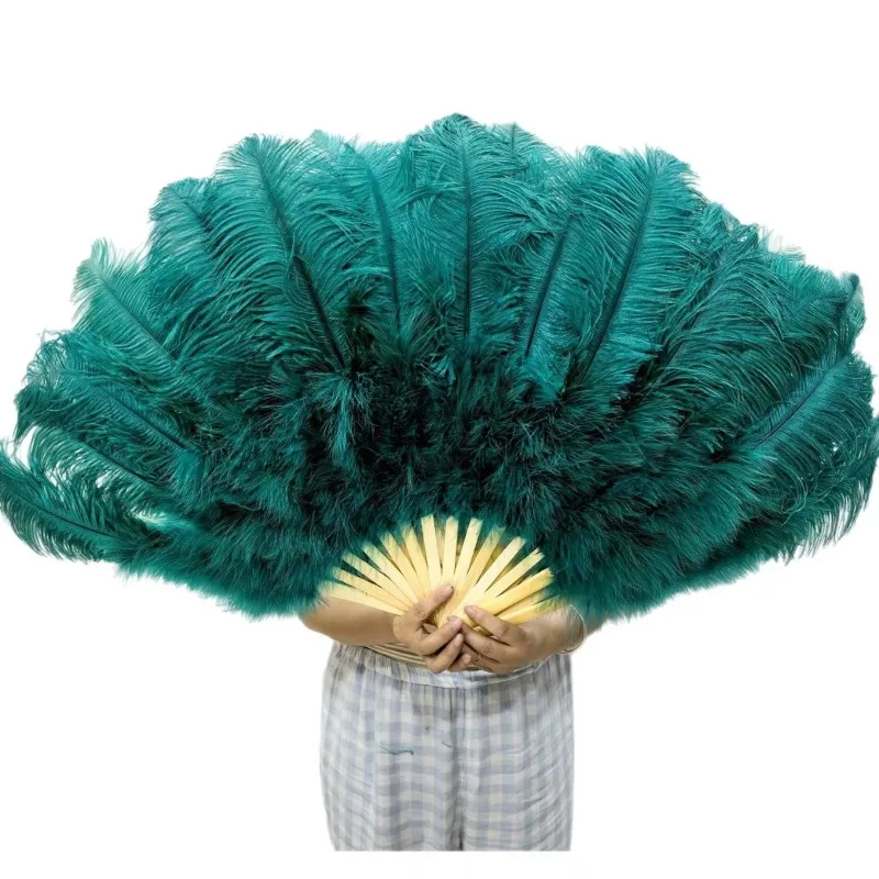 Luxury Dyed Ostrich Feather Hand Fan 60cm Cheongsam Party/Wedding Photography/Vintage European Foldable Fan