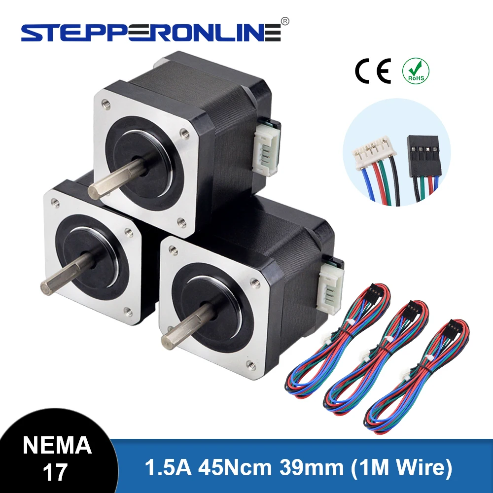 STEPPERERONLINE 3 sztuk Nema 17 silnik krokowy 39mm 42 silnik 17hs4401 45Ncm(63.74oz.in) 1.5A silnik krokowy 4-realizacji dla CNC 3D drukarki
