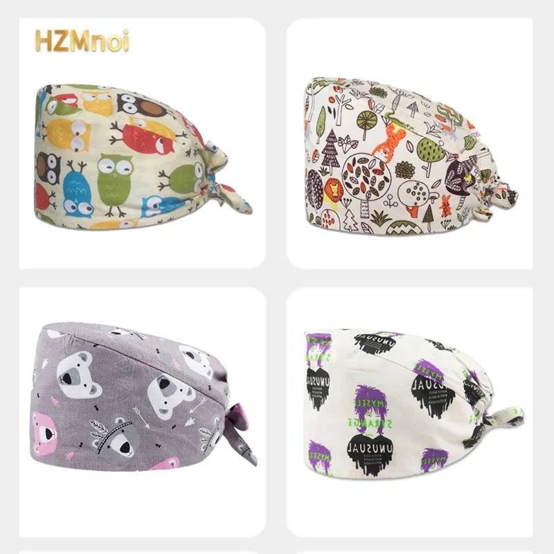 Gorro quirúrgico Unisex de dibujos animados para hombre y mujer, gorro de trabajo para médico de laboratorio, veterinario para mascotas, suministros médicos, gorro Exfoliante para sala de operaciones