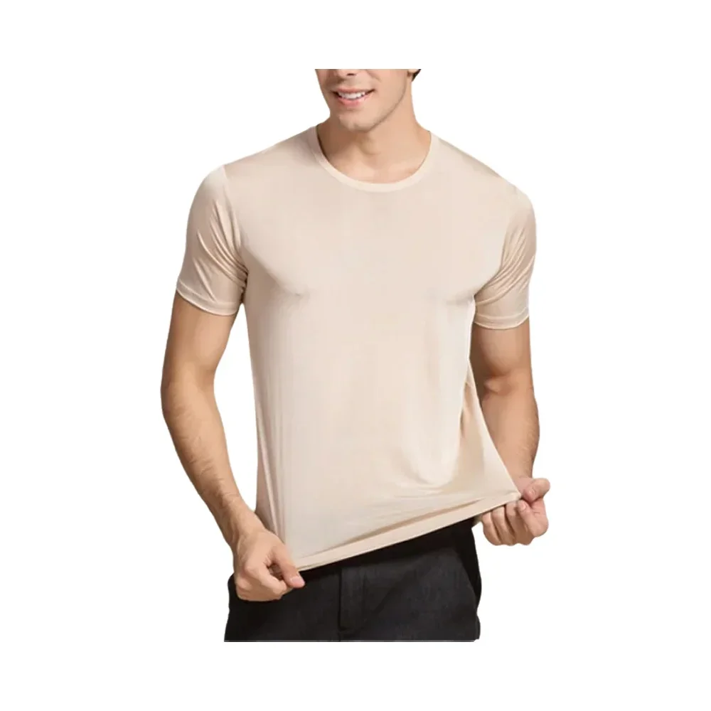 

New arrival pure silk round neckline short sleeve T-shirt men,100% silk knitted looseT shirts men
