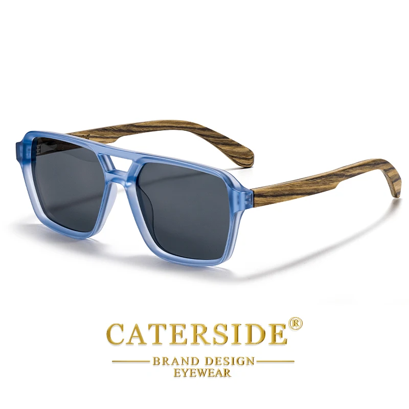 CATERSIDE Piloten-Sonnenbrille für Herren, Massivholz-Bügel, flaches Doppelbrücken-Design, Sonnenbrille für Damen, Sommer-Outdoor-Modebrille – Detail 5