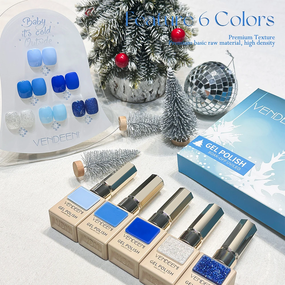 Vendeeni 6 Farben/Set Weihnachts-Gel-Nagellack TPO HEMA-FREI Eisblau Rot Grün UV LED Soak-Off Gel-Lack mit Display – Detail 5