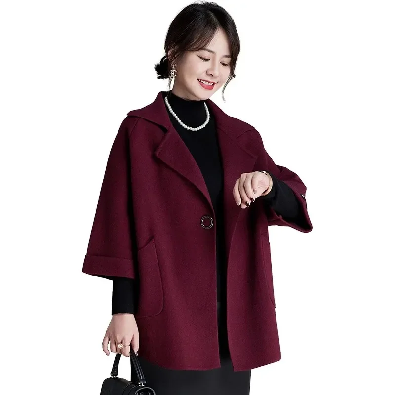 

Plus Size Loose Woolen Coat Women's Autumn Winter New Mother's Thick Woolen Overcoat Outwear Women's Mid-Long Woolen Jacket