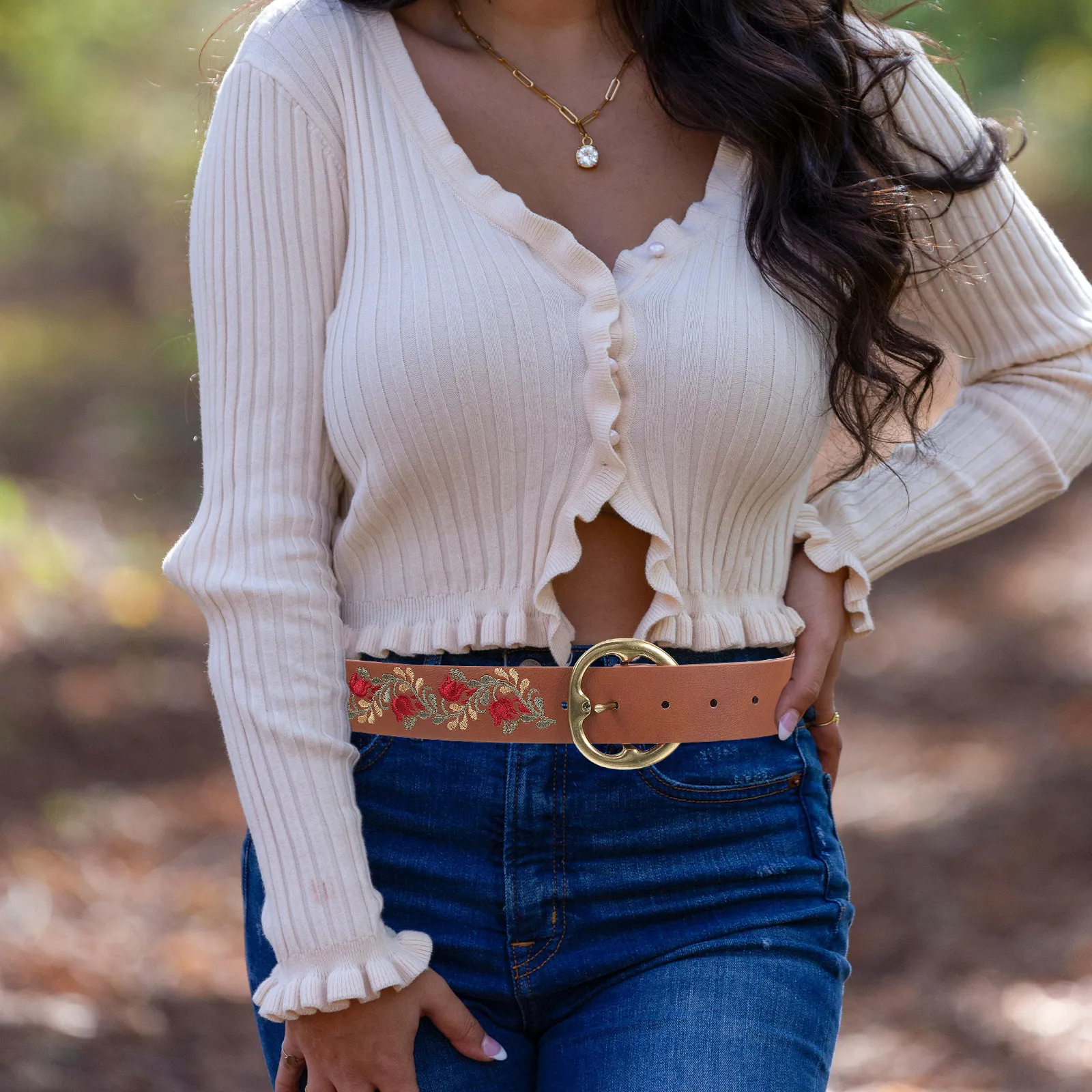 

Этнический пояс с вышивкой для женщин: традиционный мексиканский цветочный дизайн, застежка-пряжка, модный аксессуар для талии