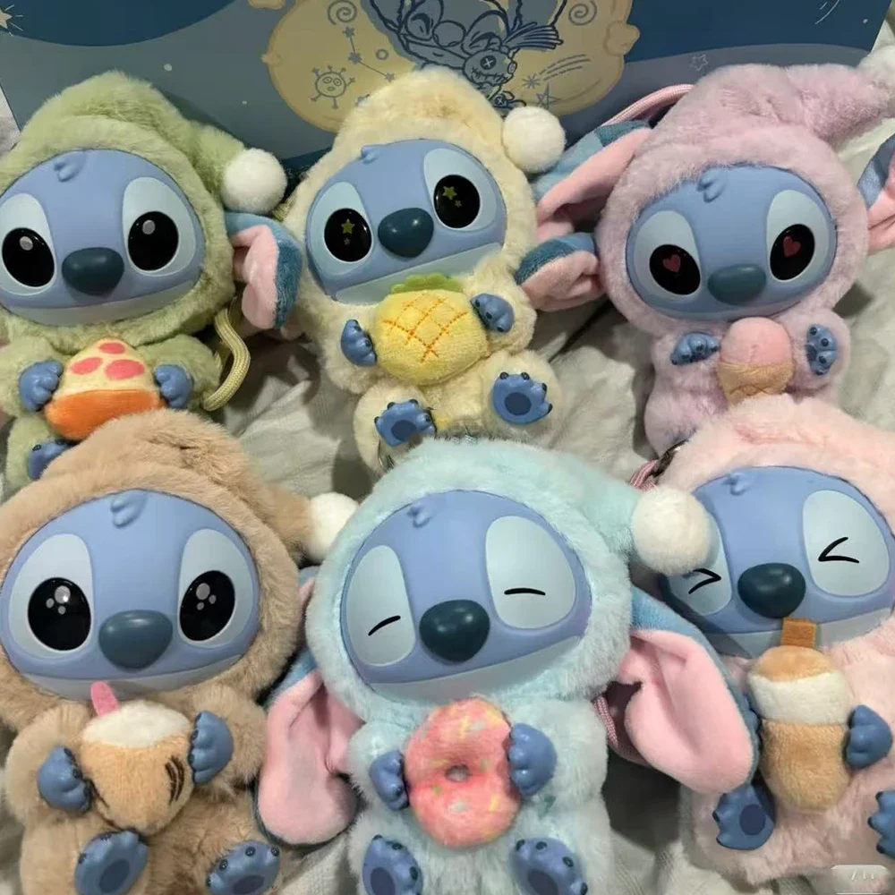 Disney Stitch 'Eat before Sleep' caja misteriosa Kawaii llavero con figura de vinilo lindo muñeco de peluche regalo sorpresa de Navidad