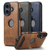 Classic PU Leather Phone Case For iPhone 16 Pro Max 16 Plus, Kickstand Shockproof Protective Case