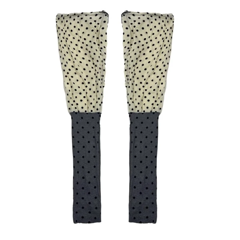 Original Design Polka Dot Splicing Chiffon Yarn Knitted Women's Socks Autumn New Versatile Drawstring Socks Leg Warmers Ladies