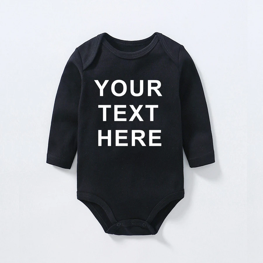 YOUR TEXT HERE Baby Romper Customize Newborn Baby Boy Girl Onesie Cotton Long Sleeve Infant Baby Winter Clothes