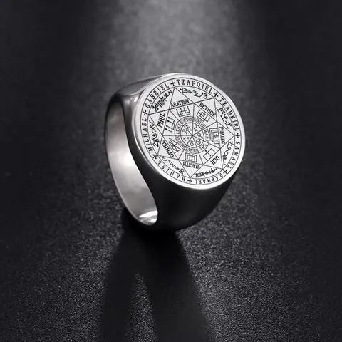 EUEAVAN Seal of The Seven Archangels Ring Solomon Kabbalah Talisman Hexagram Rings for Men Secret of Universe Amulet Jewelry