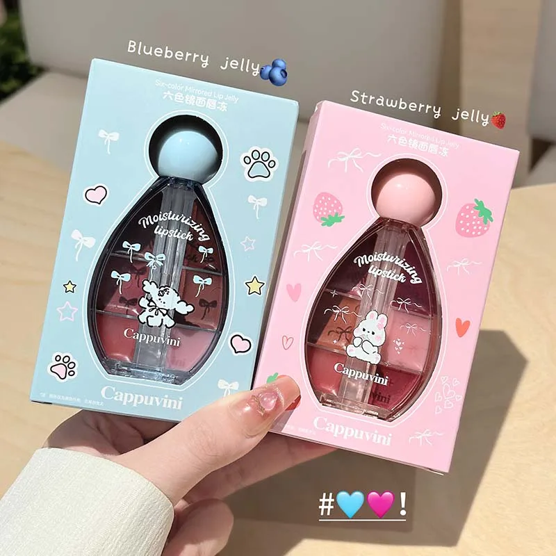 Six Color/Set Water Light Lip Gloss Moisturizing Easy To Coloring Lip Glaze Makeup Lipstick Juicy Pink Plum Strawberry Blue Pink