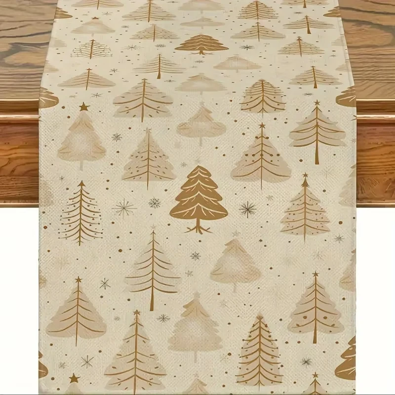 

Bohemian Vintage Christmas Tree Table Runner Golden Pine Star Design for Christmas New Year Party Decor