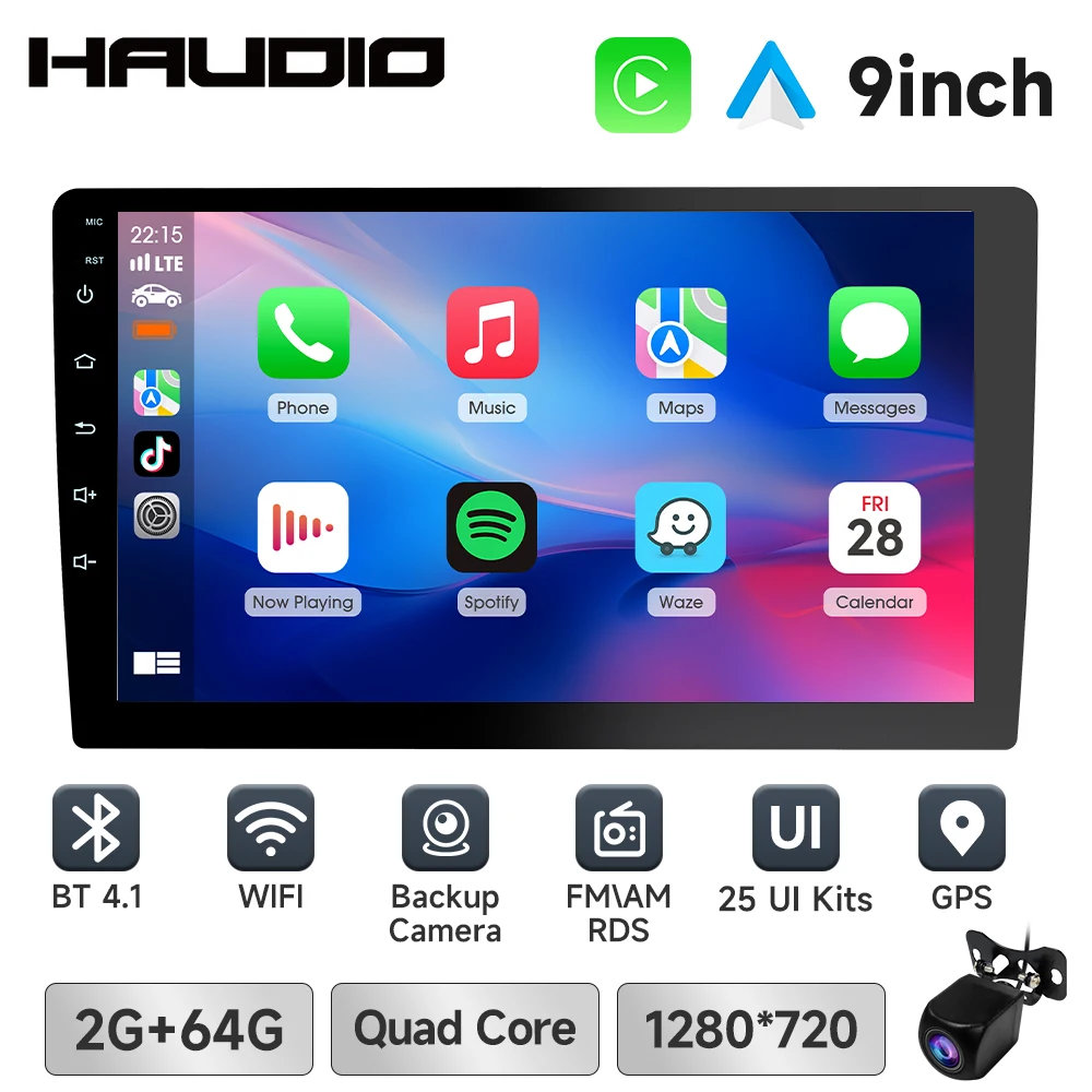 

Haudio 9 inch 10 inch 2 Din Car Stereo with Wireless Carplay And Android Auto Car Radio BT 4.1 Mirror Link Backup Camera FM AM