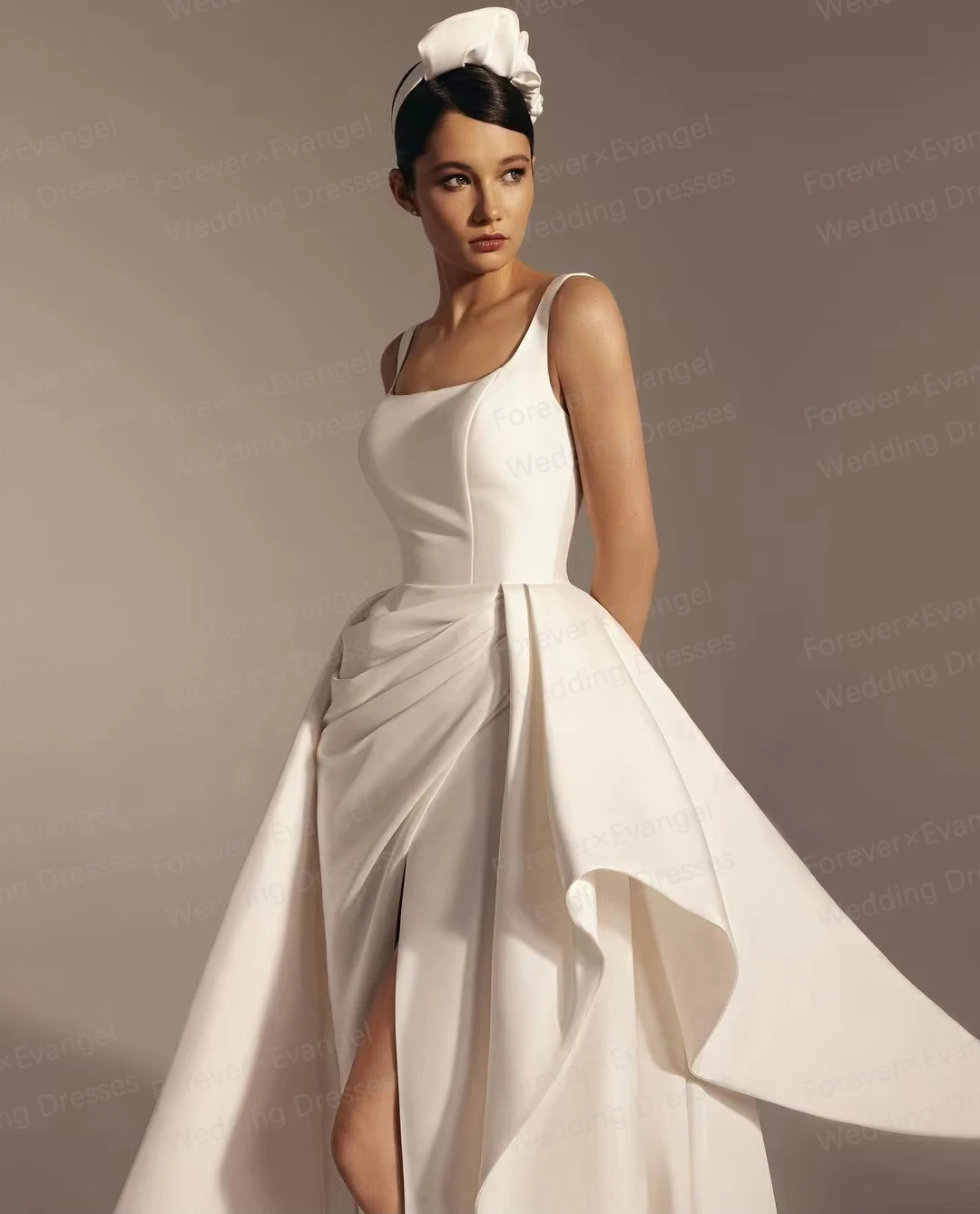 Luxury Wedding Dresses Woman's Mermaid Square Collar Sexy Backless Sleeveless Satin Bride Gowns Vestidos De Noche Customized