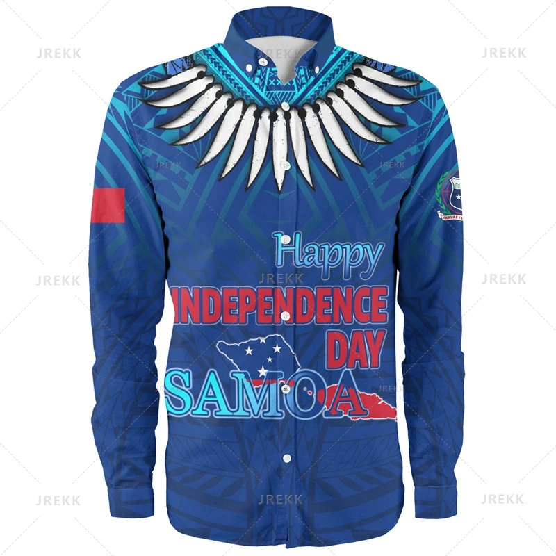 

Small Size Harajuku 3D Printing Samoa Flag IndependenceDay Long Sleeve Shirts For Men Samoa Ethnic Patterns Graphic Lapel Blouse