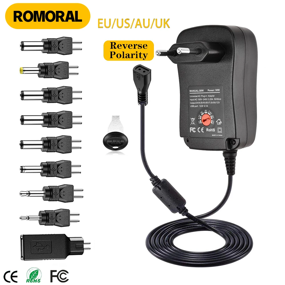 30W 3V do 12V 2A/2,5a AC/Adapter DC usa/ue/UK/AU regulowana moc adaptery USB uniwersalna ładowarka zasilacz odwracalna polaryzacja