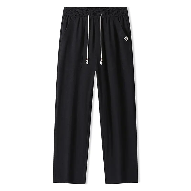 Ice Silk Men's Casual Pants Summer New Style Loose Straight Leg Simulation Hemp Sport Versatile Nine Points Trousers