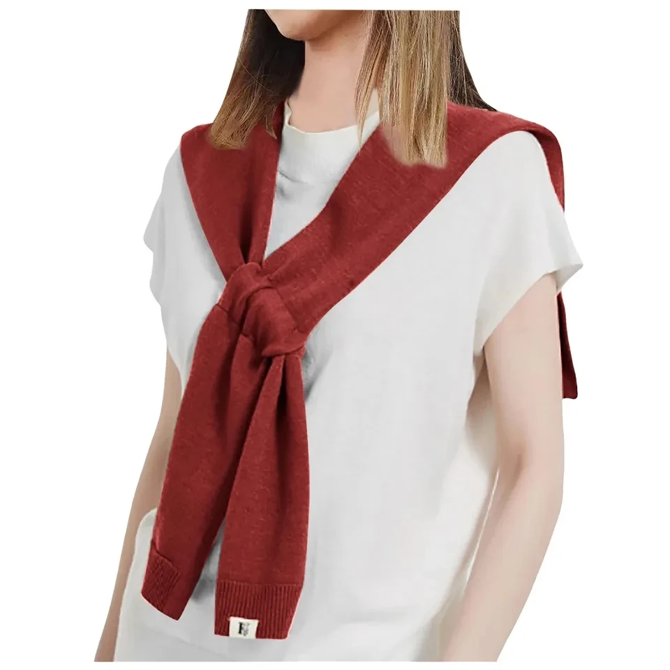 Women's Sweater Shawl Wraps Knitted Knotted Shawls Fashion Khaki Sweater Shawl Air Conditioned Room Scarf Solid Wrap Cardigan