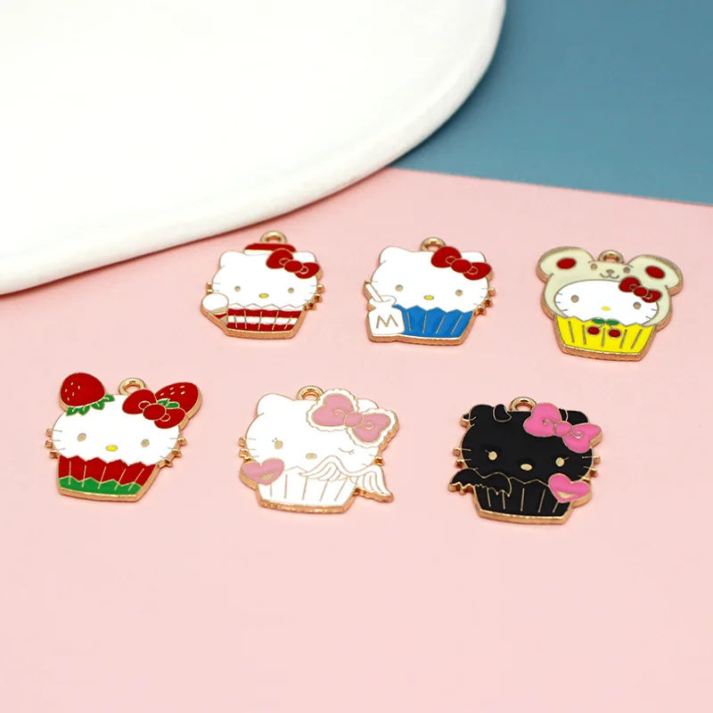 1/10pcs Cartoon Anime Enamel Charms Cute Cat Cake Cup Metal DIY Necklace Keychain Pendants Handmade Makeing Jewelry Accessories