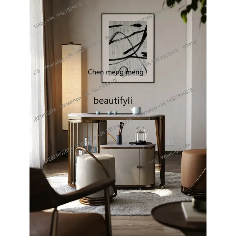

Italian Light Luxury Natural Marble Tea Table Rotatable Tea Cart Living Room Leisure Balcony Infinite Tea Table 1001