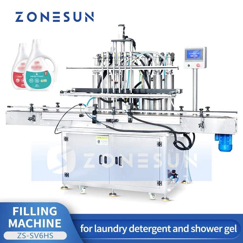 ZONESUN Servo Liquid Filling Machine Servo Filler Pneumatic Piston Filler Volumetric Filler Bottle Filling Machine ZS-SV6HS