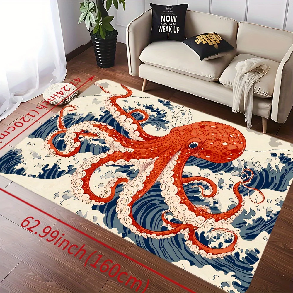 VIKAMA Octopus Wave Series Soft Bathroom Floor MATS, Bathroom Living Room, Bedroom, Laundry Room Carpets Home Decor