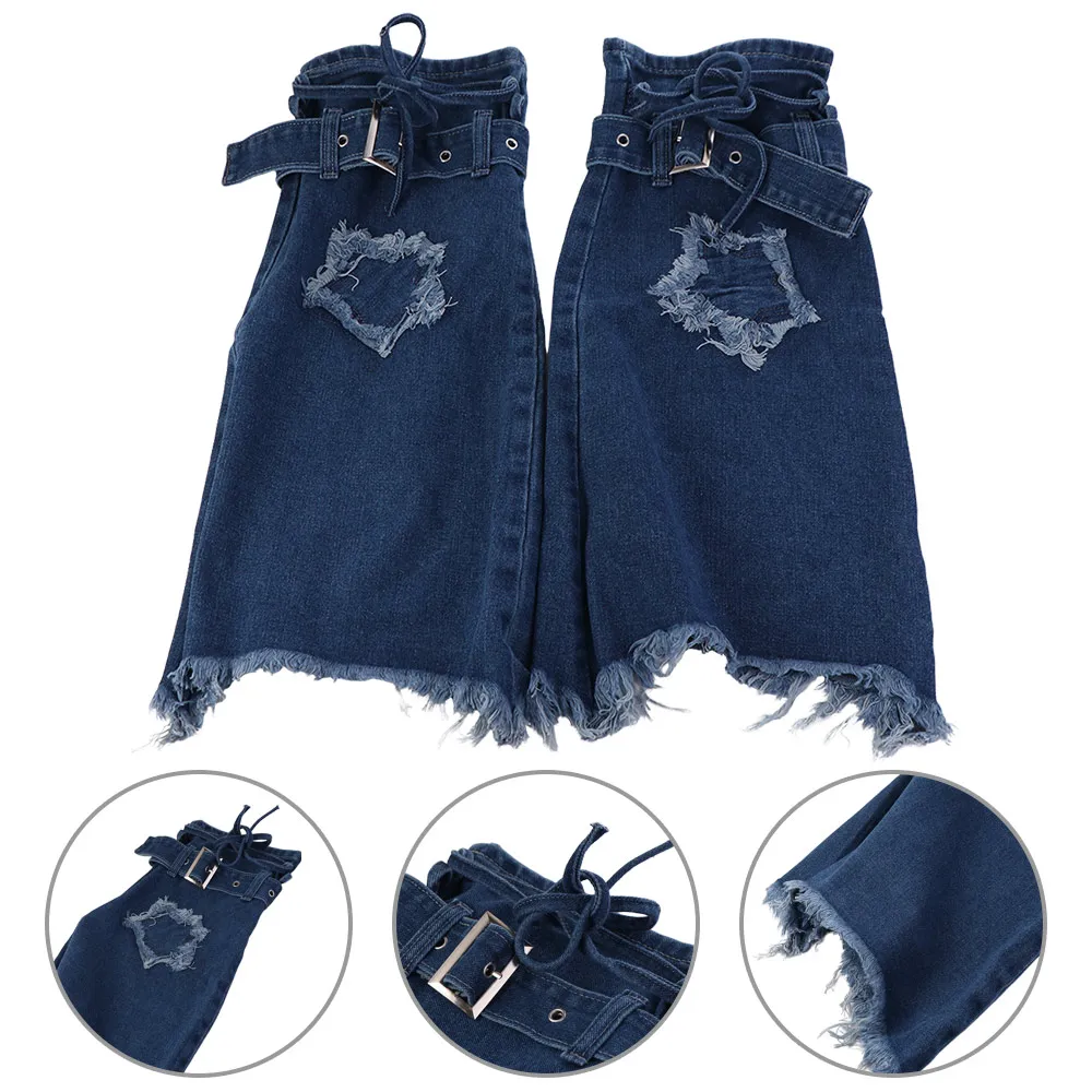 Japanese JK Lolita Y2K Denim Leg Warmers Denim Cloth Drawstring Cross Trumpet Leg Covers Stars Footcover Long Stockings Women