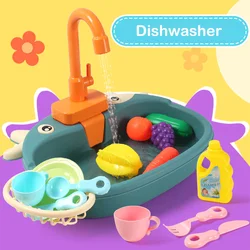 Kids Kitchen Sink Toys Simulation Electric Dishwasher Mini Kitchen Food Pretend Play House Toy Set Children Role Play Girl Toys