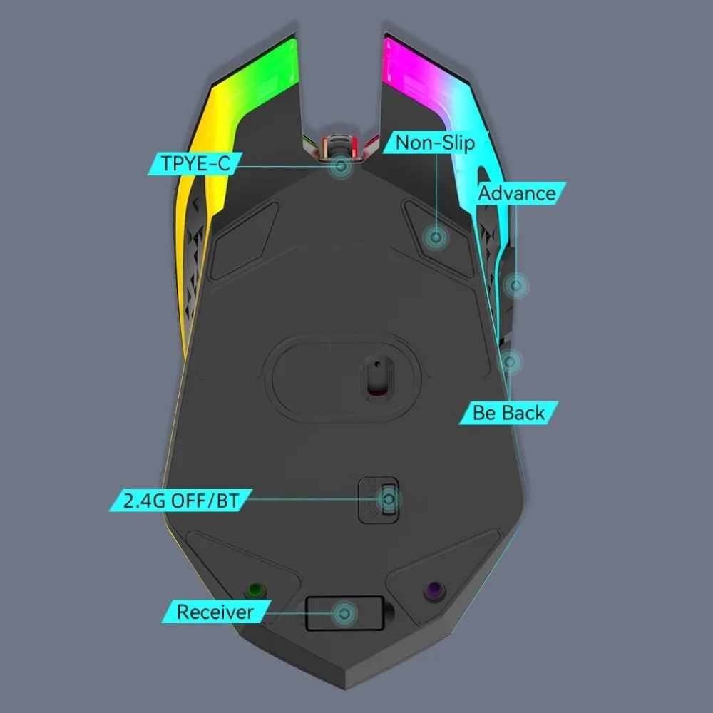 

Беспроводная мышь Bluetooth 2,4G RGB, двухрежимная беспроводная мышь для ноутбука, красочная подсветка, высокоточная перезаряжаемая мышь для ноутбука