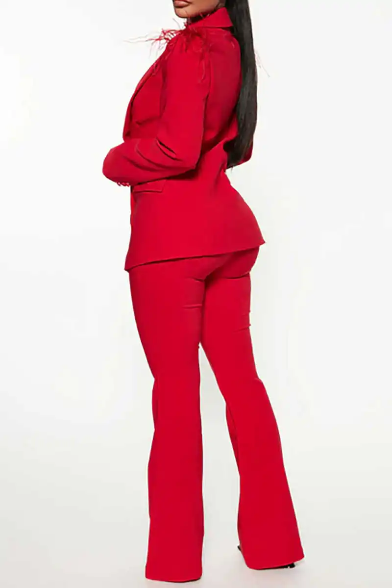 カスタムメイドのレッドカーペットファッション、レディースパンツスーツ、2ピース、プラスサイズ、フェザー付き、プロム、イブニングパーティー用